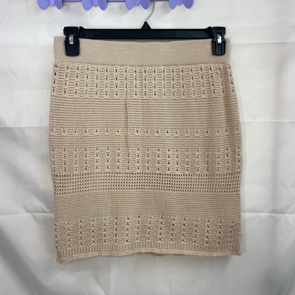 Ann Taylor LOFT women's beige crocheted lined stretch pull on skirt boho casual